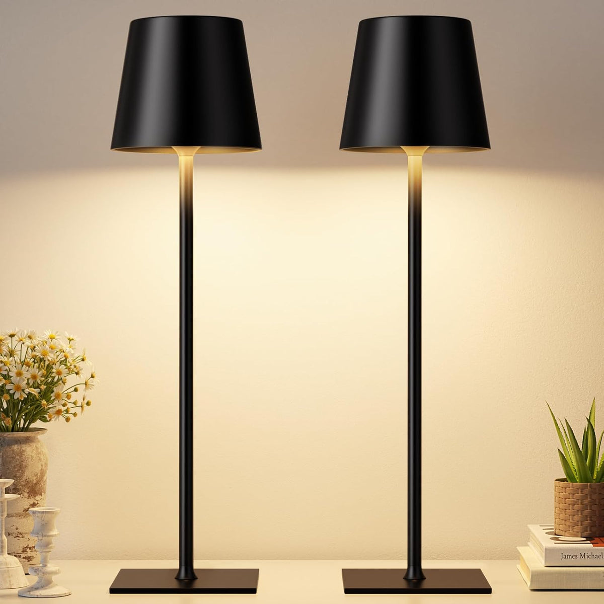 Kakanuo Gold Rechargeable Table Lamp, Cordless Battery Operated Lamp Set