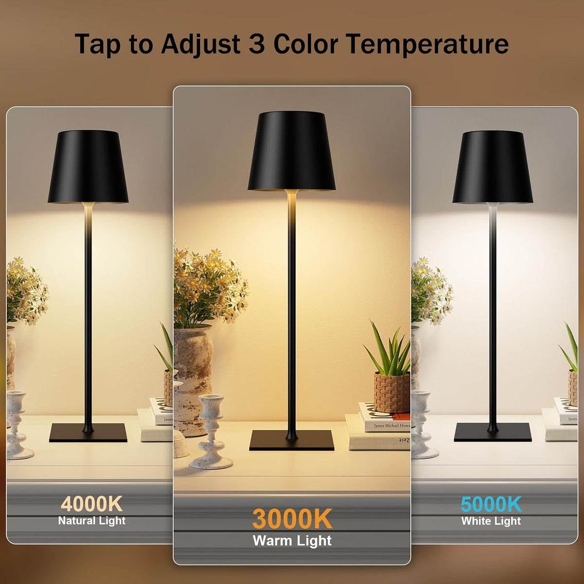 Kakanuo Gold Rechargeable Table Lamp, Cordless Battery Operated Lamp Set
