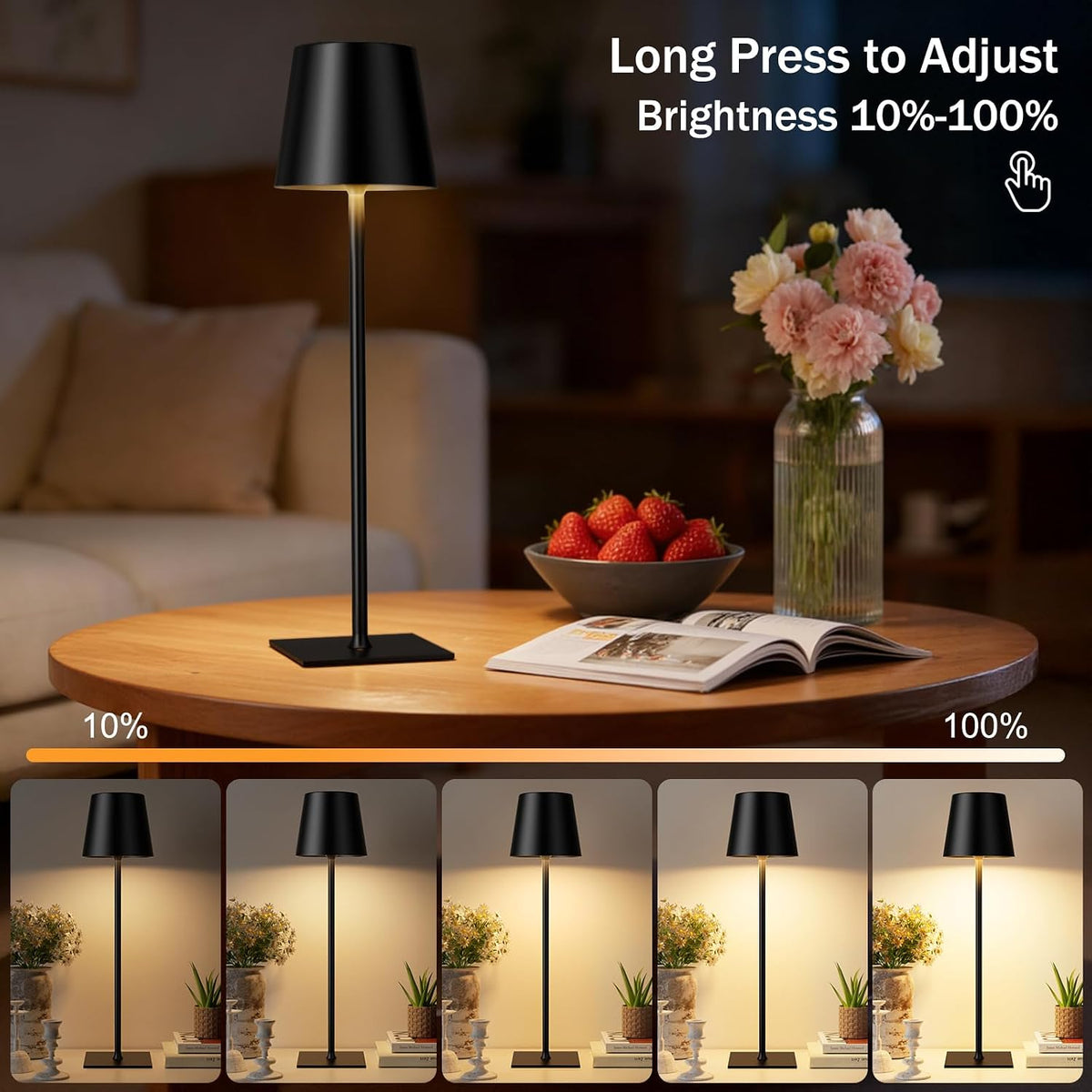 Kakanuo Gold Rechargeable Table Lamp, Cordless Battery Operated Lamp Set
