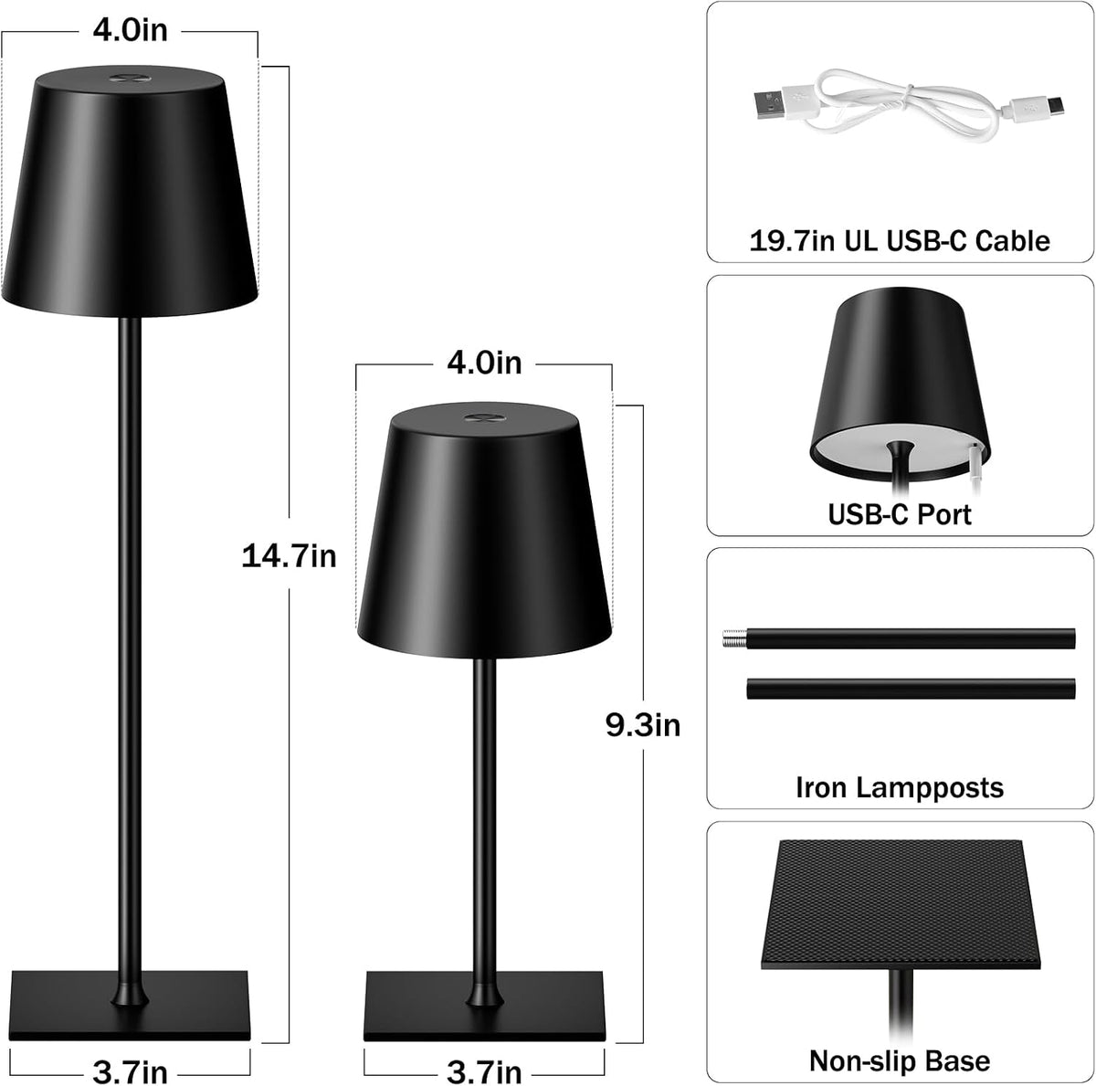 Kakanuo Gold Rechargeable Table Lamp, Cordless Battery Operated Lamp Set