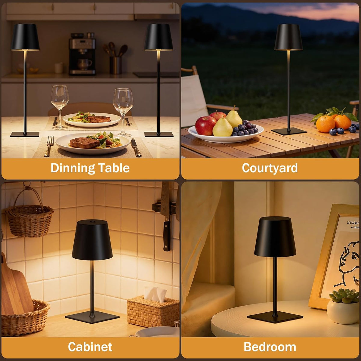 Kakanuo Gold Rechargeable Table Lamp, Cordless Battery Operated Lamp Set