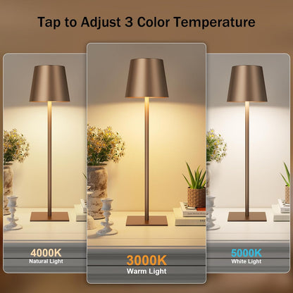 Kakanuo Gold Rechargeable Table Lamp, Cordless Battery Operated Lamp Set