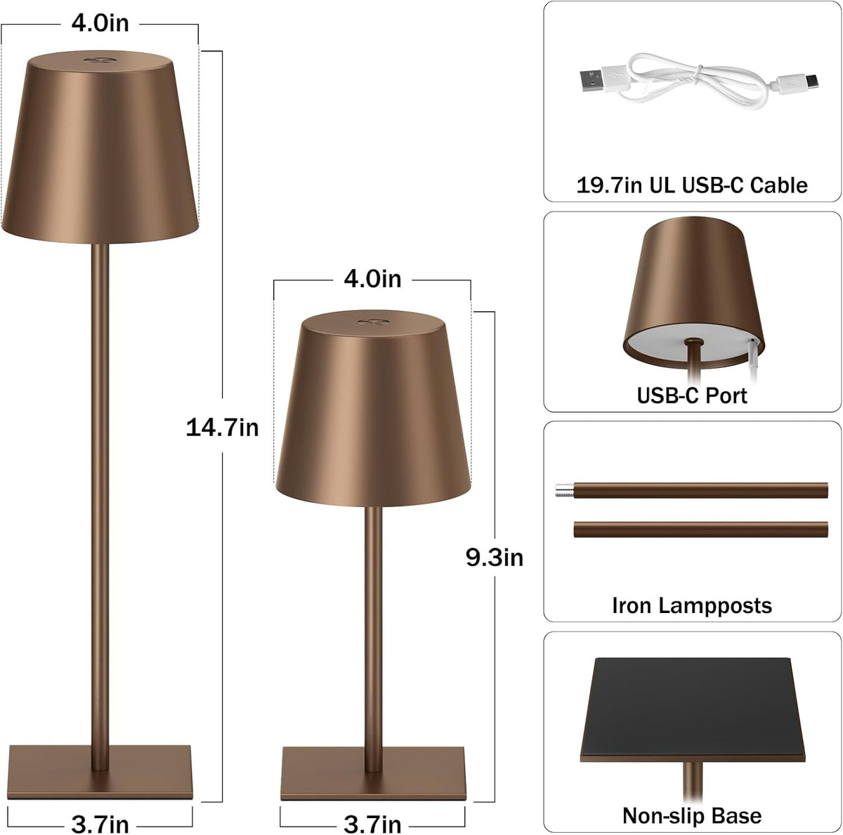 Kakanuo Gold Rechargeable Table Lamp, Cordless Battery Operated Lamp Set