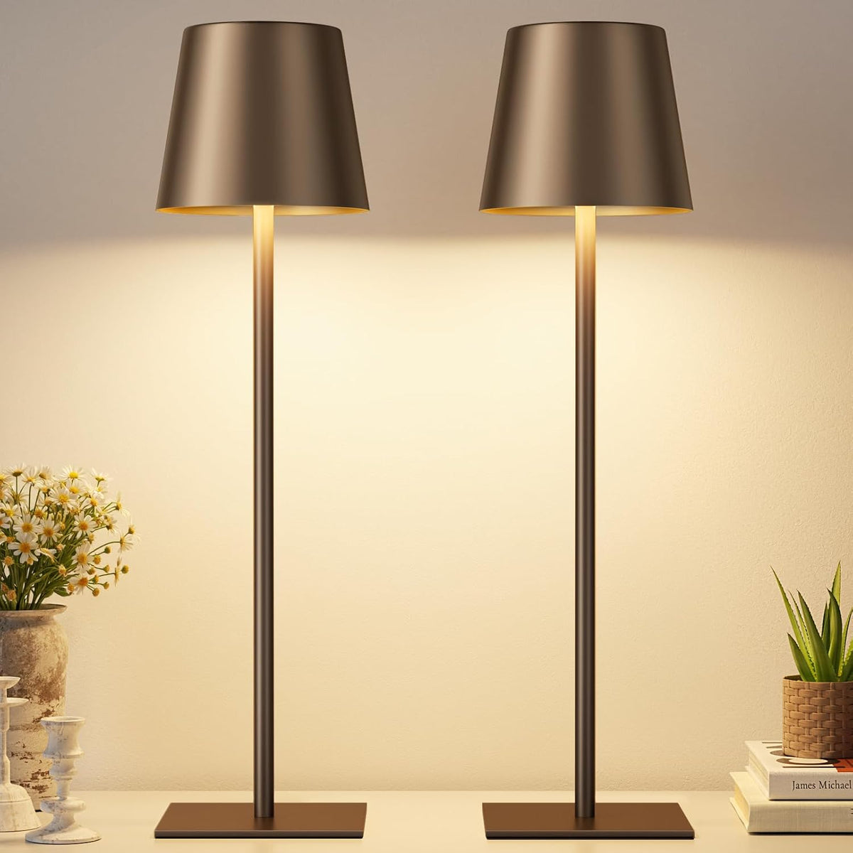 Kakanuo Gold Rechargeable Table Lamp, Cordless Battery Operated Lamp Set