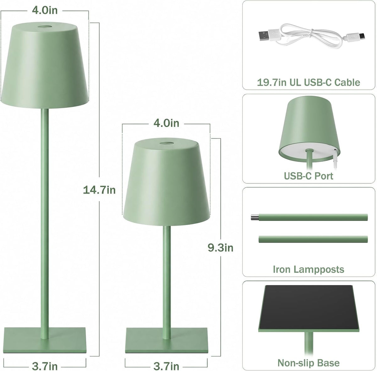 Kakanuo Gold Rechargeable Table Lamp, Cordless Battery Operated Lamp Set