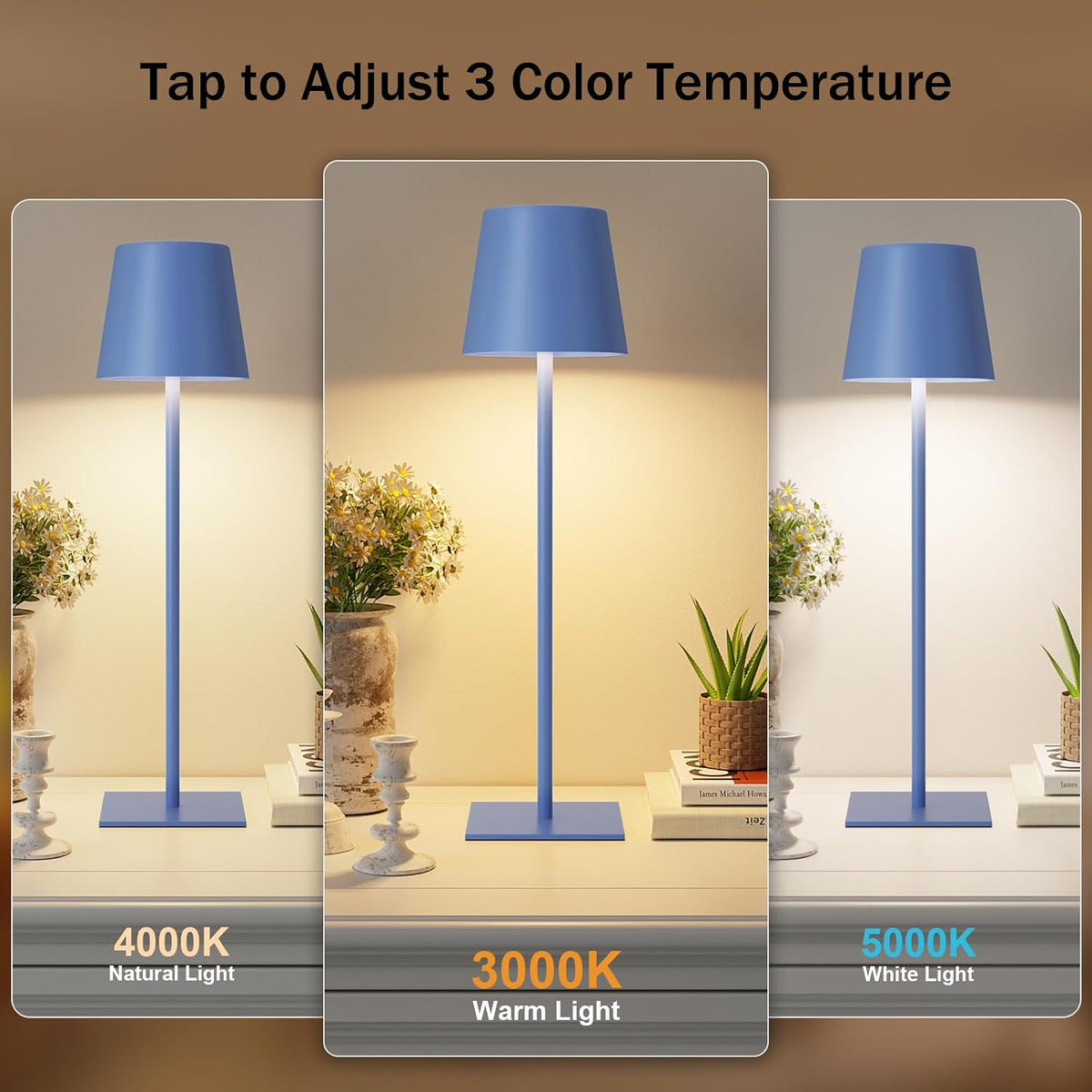 Kakanuo Gold Rechargeable Table Lamp, Cordless Battery Operated Lamp Set