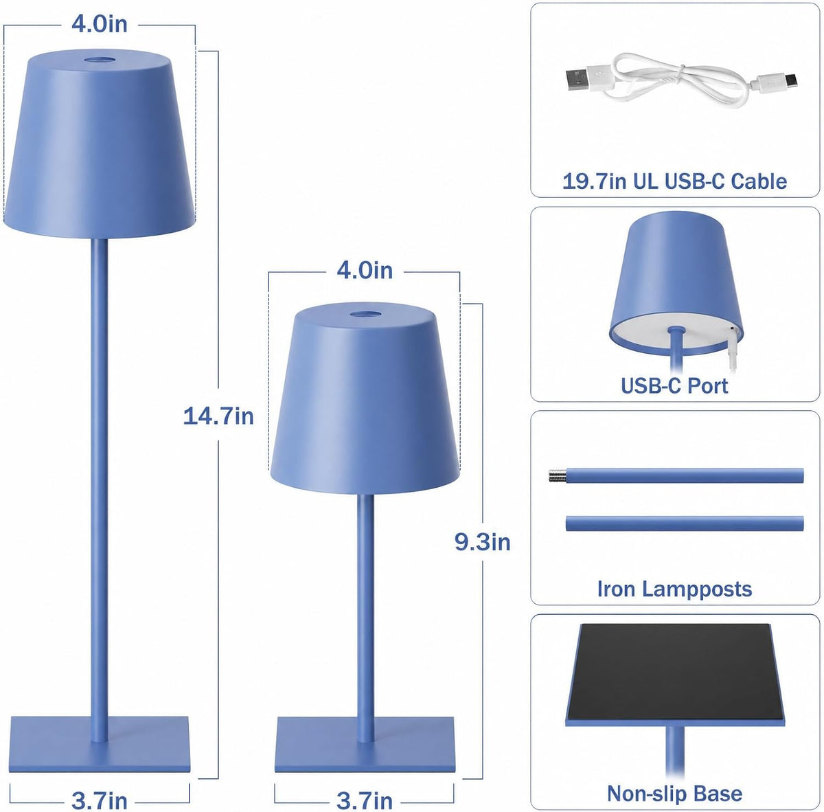 Kakanuo Gold Rechargeable Table Lamp, Cordless Battery Operated Lamp Set