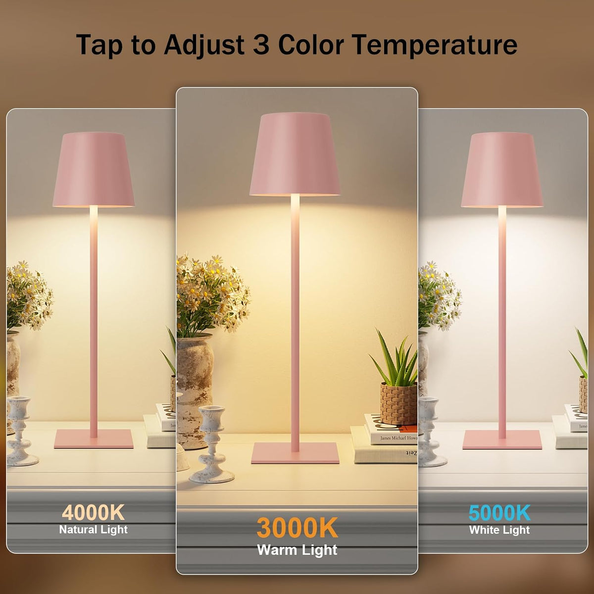 Kakanuo Gold Rechargeable Table Lamp, Cordless Battery Operated Lamp Set