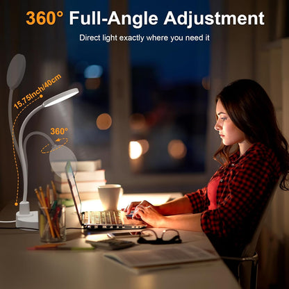 15W LED Desk Lamp with USB Charging Ports – Dimmable Table Lamp with 3 Color Temps, 5 Brightness, 4 Timers, Flexible Gooseneck Light with Base, Eye-Caring Reading Light for Home Office, Bedroom, Study