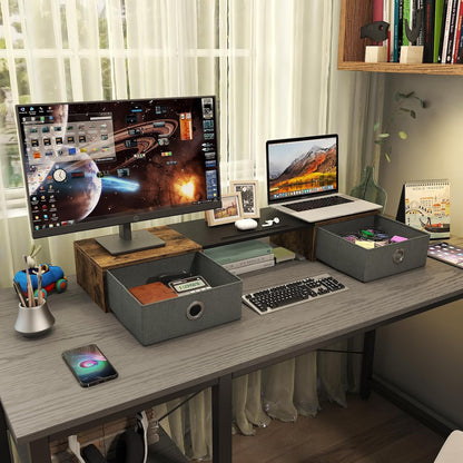 Dual Monitor Stand Riser with Two Drawers, Extra Large Storage Monitor Stand for 2 Monitors, Desktop Organizer Stand Storage for Computer,Laptop,Screen,Printer,TV