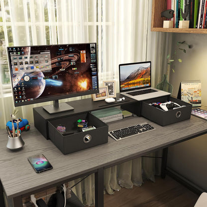 Dual Monitor Stand Riser with Two Drawers, Extra Large Storage Monitor Stand for 2 Monitors, Desktop Organizer Stand Storage for Computer,Laptop,Screen,Printer,TV