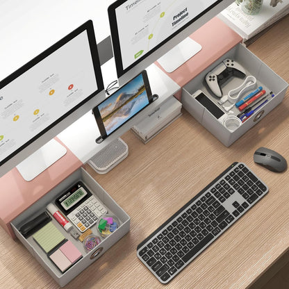 Dual Monitor Stand Riser with Two Drawers, Extra Large Storage Monitor Stand for 2 Monitors, Desktop Organizer Stand Storage for Computer,Laptop,Screen,Printer,TV