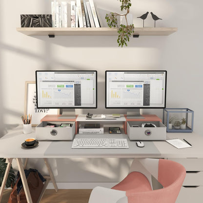 Dual Monitor Stand Riser with Two Drawers, Extra Large Storage Monitor Stand for 2 Monitors, Desktop Organizer Stand Storage for Computer,Laptop,Screen,Printer,TV