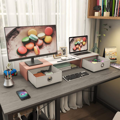 Dual Monitor Stand Riser with Two Drawers, Extra Large Storage Monitor Stand for 2 Monitors, Desktop Organizer Stand Storage for Computer,Laptop,Screen,Printer,TV