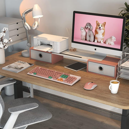 Dual Monitor Stand Riser with Two Drawers, Extra Large Storage Monitor Stand for 2 Monitors, Desktop Organizer Stand Storage for Computer,Laptop,Screen,Printer,TV