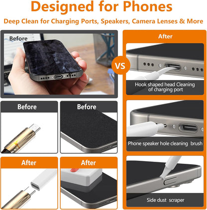 32-in-1 Cell Phone Cleaning Kit for iPhone/Android, Charging Port Cleaner for USB-C/Lightning, AirPods & Earbuds, Keyboard, Laptop, Screen, Camera Lens, Stylus Pen, Tech Gift (White)