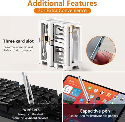 32-in-1 Cell Phone Cleaning Kit for iPhone/Android, Charging Port Cleaner for USB-C/Lightning, AirPods & Earbuds, Keyboard, Laptop, Screen, Camera Lens, Stylus Pen, Tech Gift (White)