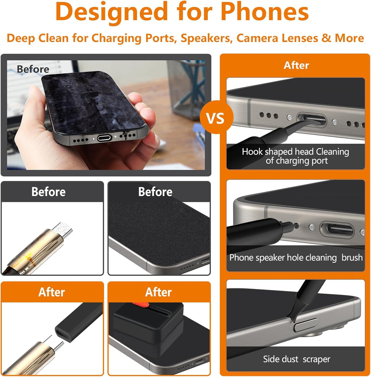 32-in-1 Cell Phone Cleaning Kit for iPhone/Android, Charging Port Cleaner for USB-C/Lightning, AirPods & Earbuds, Keyboard, Laptop, Screen, Camera Lens, Stylus Pen, Tech Gift (White)
