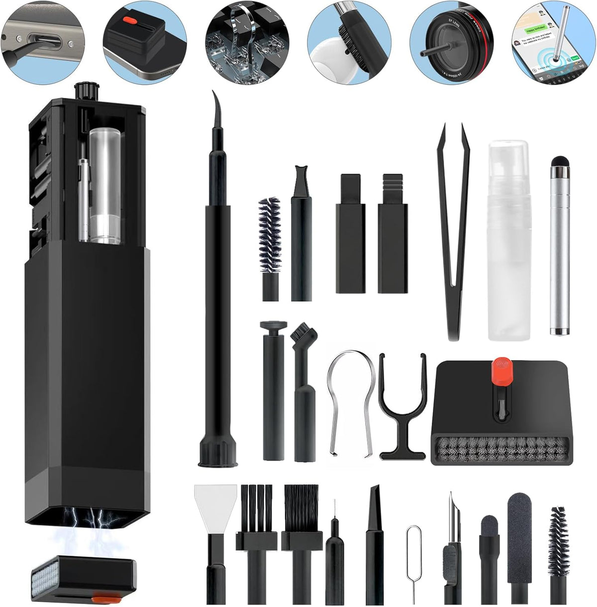 32-in-1 Cell Phone Cleaning Kit for iPhone/Android, Charging Port Cleaner for USB-C/Lightning, AirPods & Earbuds, Keyboard, Laptop, Screen, Camera Lens, Stylus Pen, Tech Gift (White)