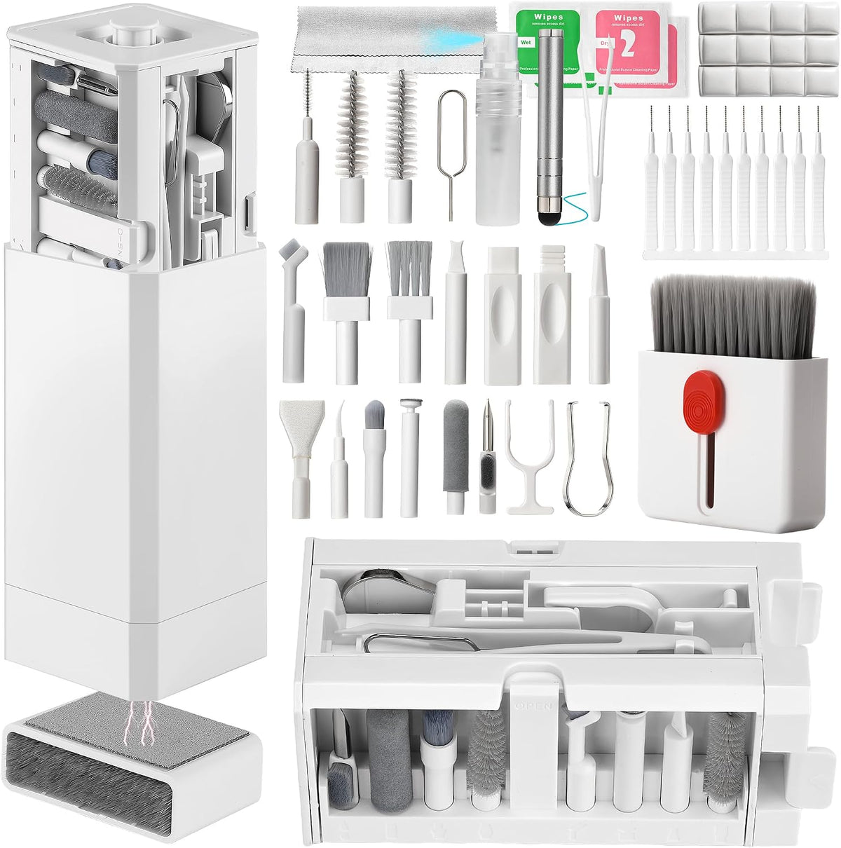 32-in-1 Cell Phone Cleaning Kit for iPhone/Android, Charging Port Cleaner for USB-C/Lightning, AirPods & Earbuds, Keyboard, Laptop, Screen, Camera Lens, Stylus Pen, Tech Gift (White)