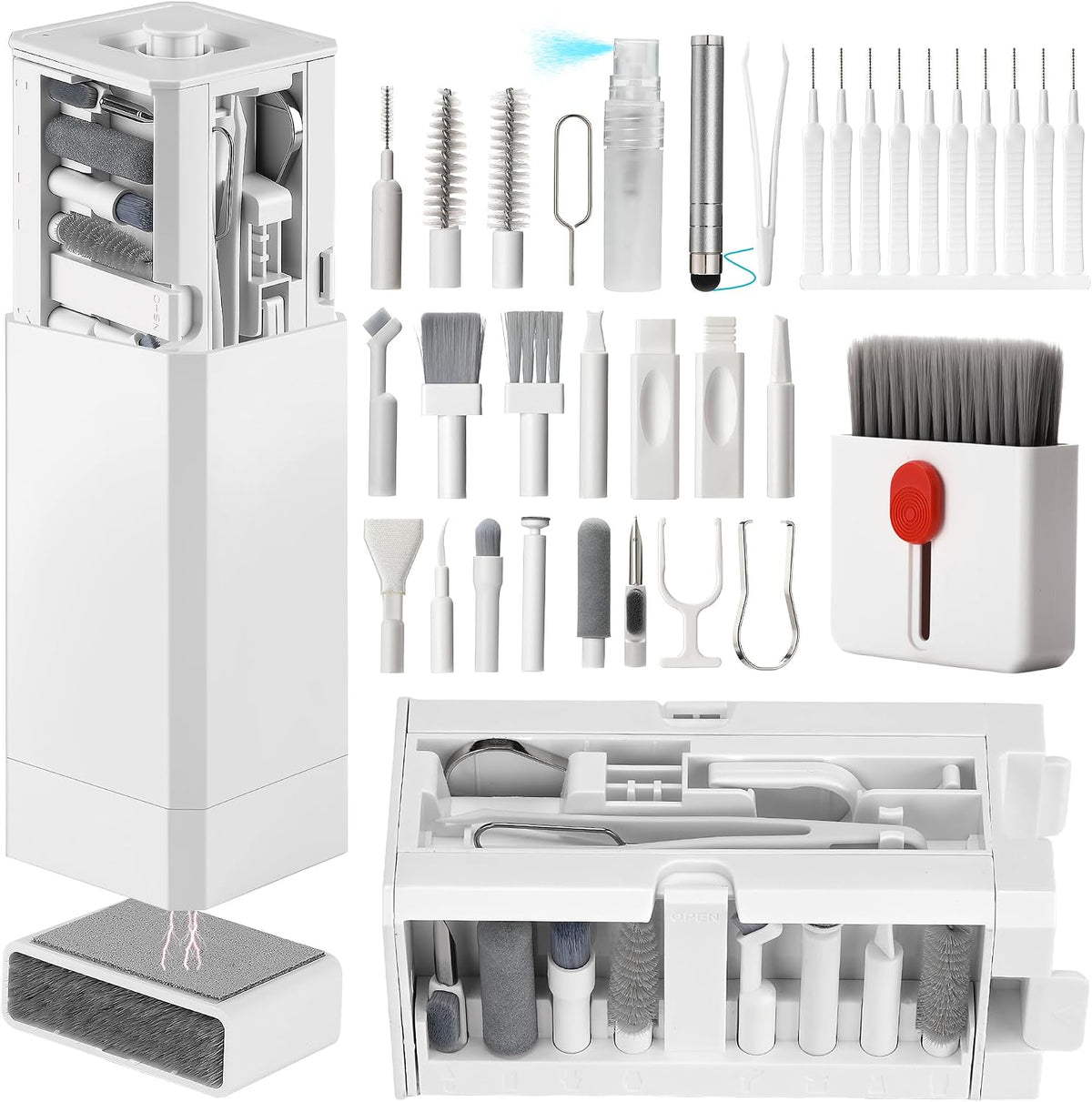 32-in-1 Cell Phone Cleaning Kit for iPhone/Android, Charging Port Cleaner for USB-C/Lightning, AirPods & Earbuds, Keyboard, Laptop, Screen, Camera Lens, Stylus Pen, Tech Gift (White)