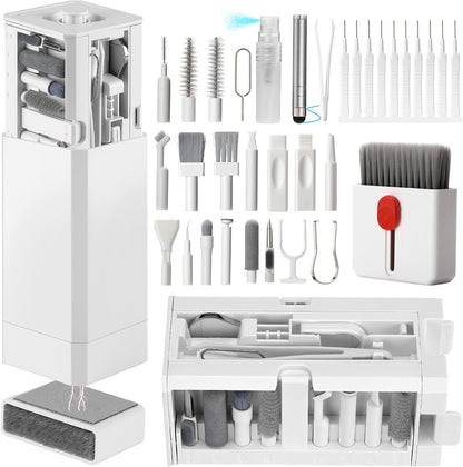 32-in-1 Cell Phone Cleaning Kit for iPhone/Android, Charging Port Cleaner for USB-C/Lightning, AirPods & Earbuds, Keyboard, Laptop, Screen, Camera Lens, Stylus Pen, Tech Gift (White)