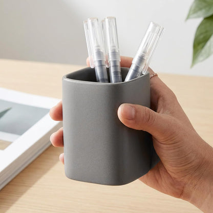 Ceramic Pen Holder Set of 2, Pencil Cup for Desk, Matte gray