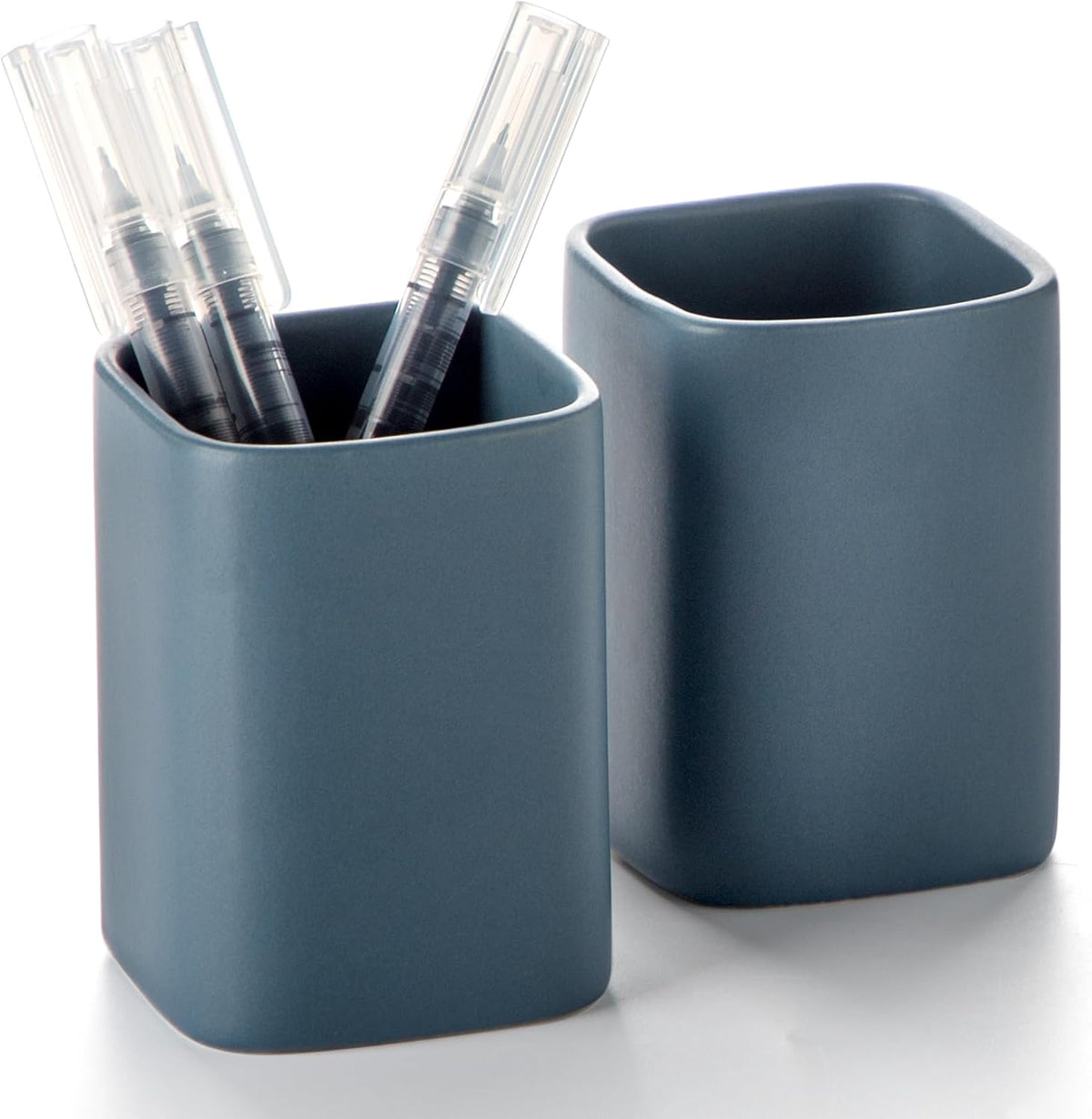 Ceramic Pen Holder Set of 2, Pencil Cup for Desk, Matte gray