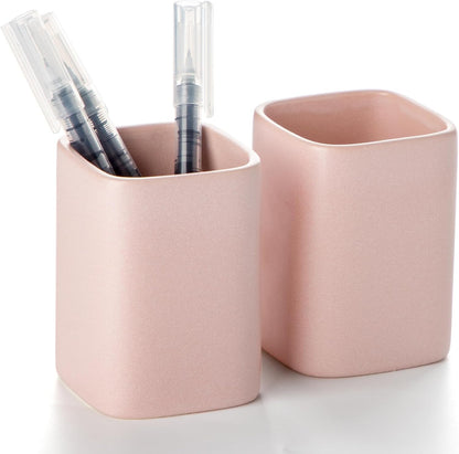 Ceramic Pen Holder Set of 2, Pencil Cup for Desk, Matte gray