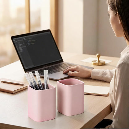 Ceramic Pen Holder Set of 2, Pencil Cup for Desk, Matte gray