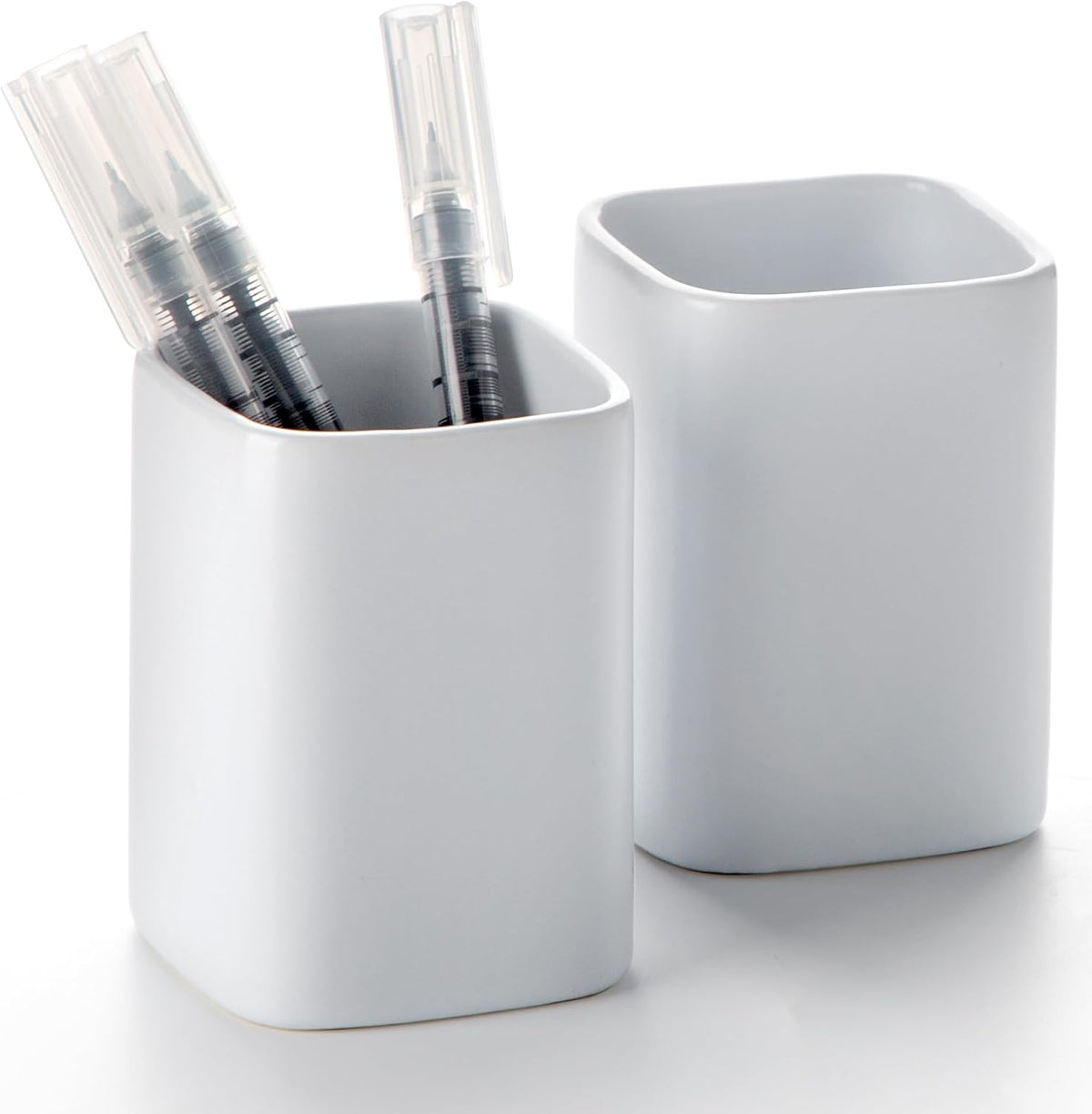 Ceramic Pen Holder Set of 2, Pencil Cup for Desk, Matte gray