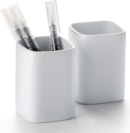 Ceramic Pen Holder Set of 2, Pencil Cup for Desk, Matte gray