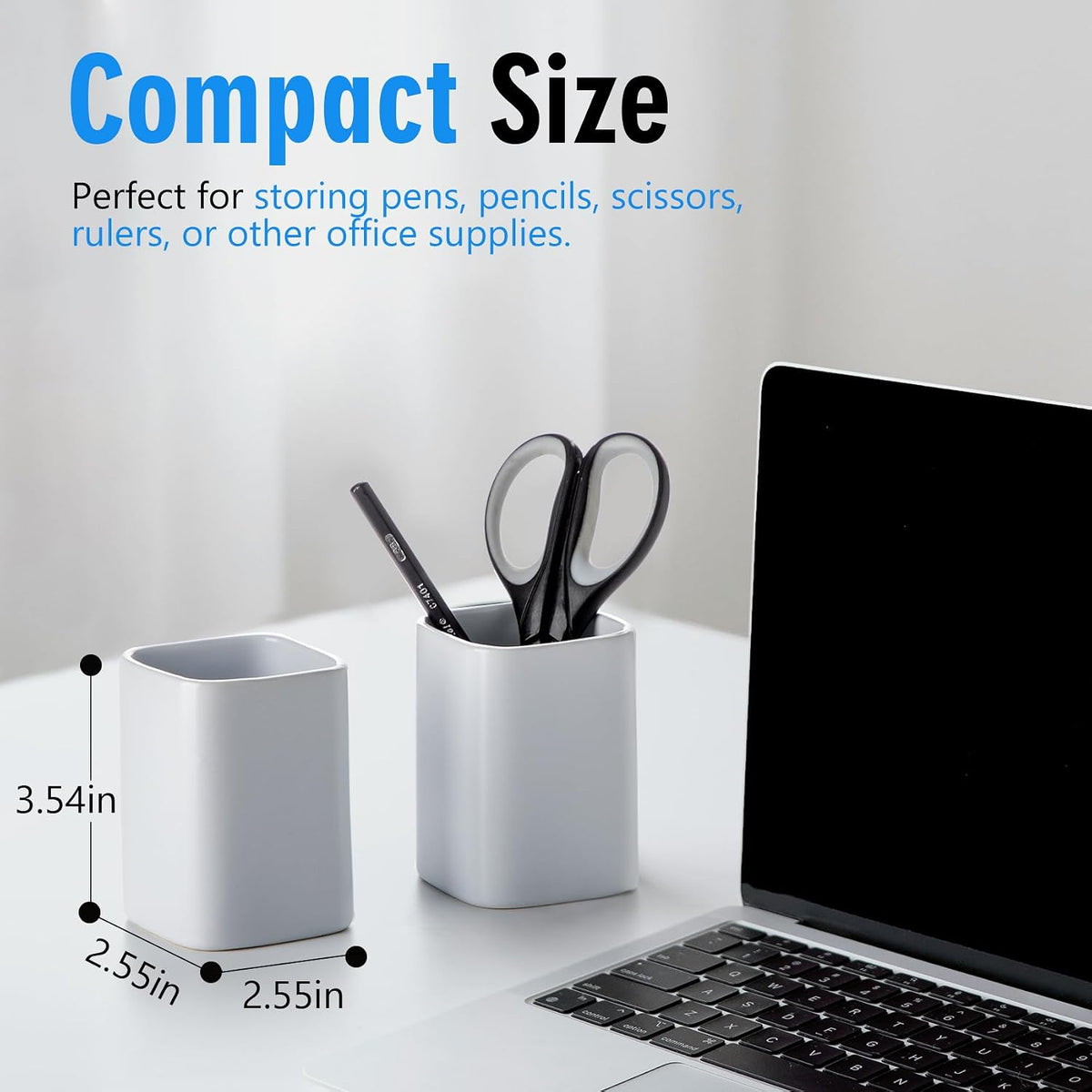Ceramic Pen Holder Set of 2, Pencil Cup for Desk, Matte gray