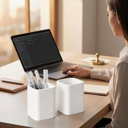 Ceramic Pen Holder Set of 2, Pencil Cup for Desk, Matte gray