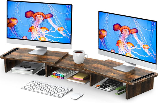 Dual Monitor Stand Riser with Adjustable Length and Angle