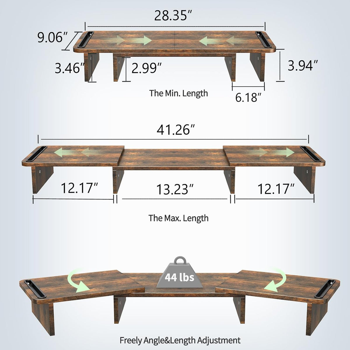 Dual Monitor Stand Riser with Adjustable Length and Angle