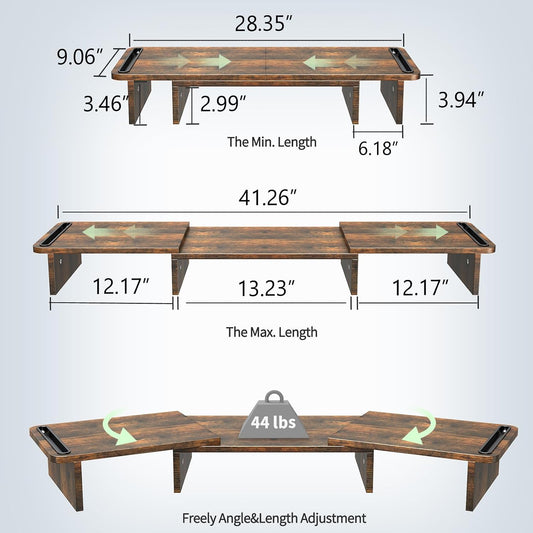 Dual Monitor Stand Riser with Adjustable Length and Angle