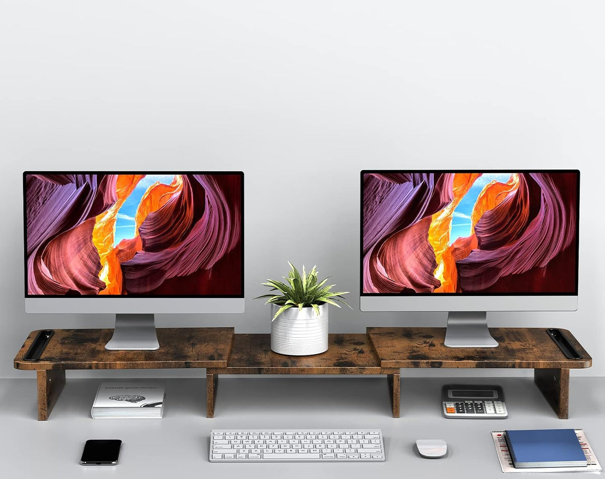 Dual Monitor Stand Riser with Adjustable Length and Angle