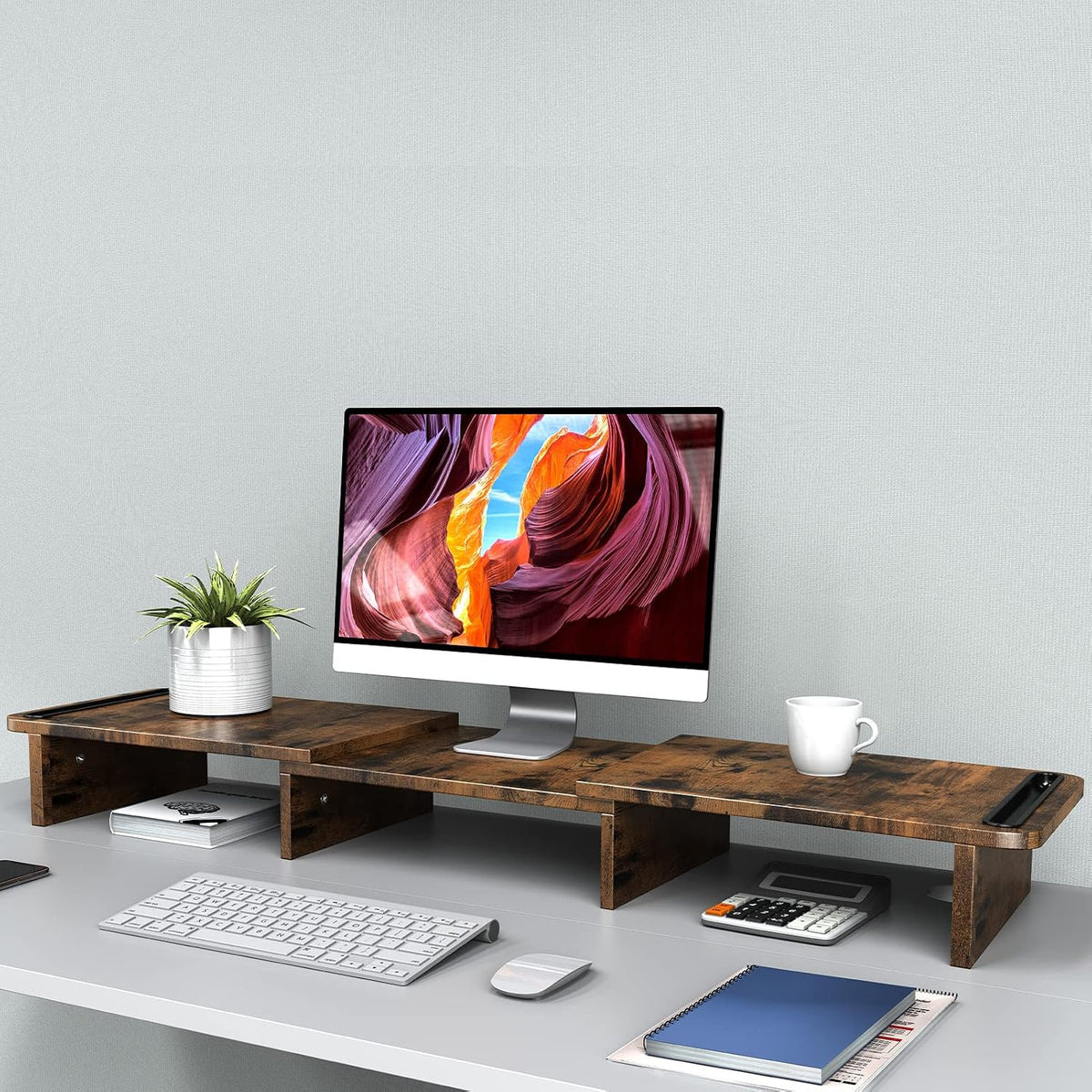 Dual Monitor Stand Riser with Adjustable Length and Angle