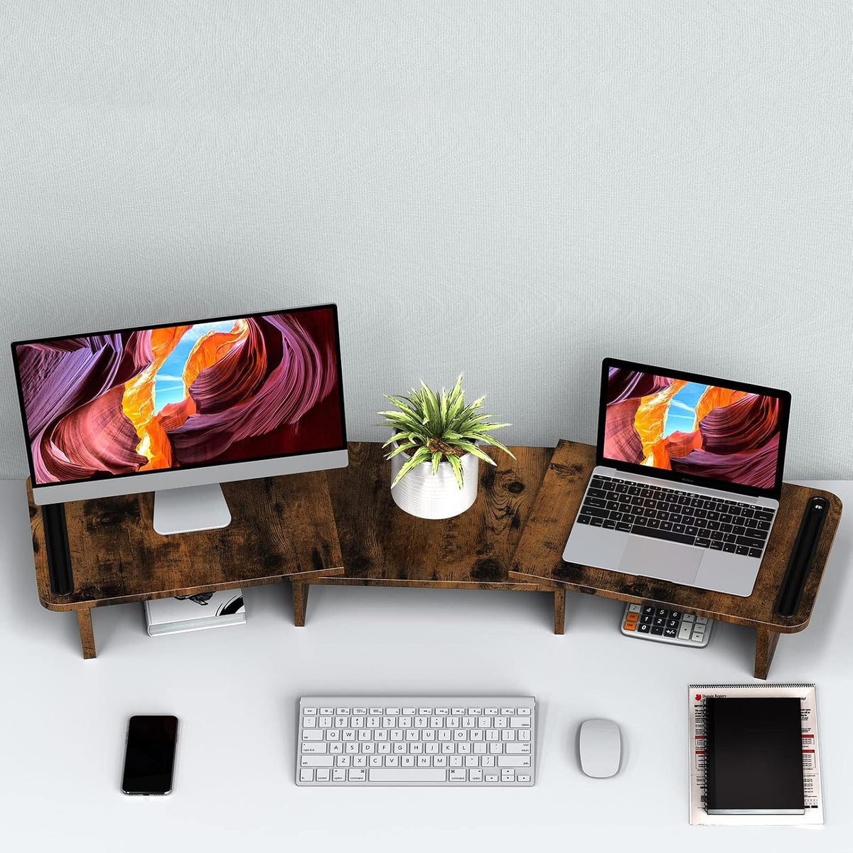 Dual Monitor Stand Riser with Adjustable Length and Angle