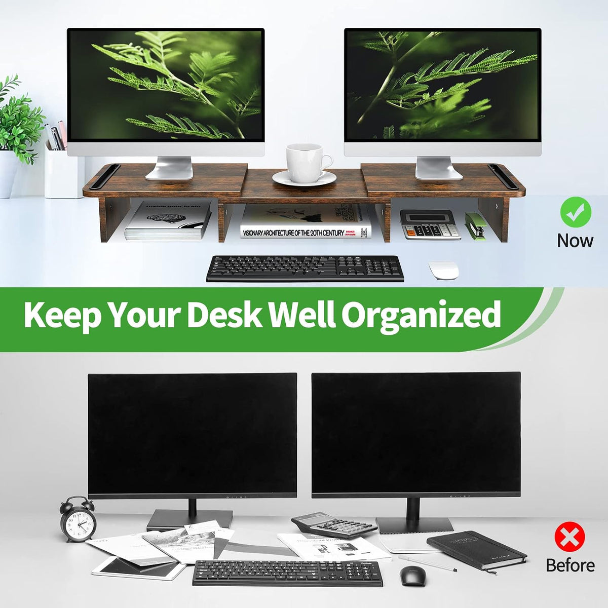 Dual Monitor Stand Riser with Adjustable Length and Angle