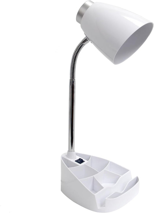Creekwood Home 18.5" Flexible Gooseneck Organizer Desk Lamp with Phone/iPad/Tablet Stand for Office, Bedroom, Study, Bedroom, Library, White