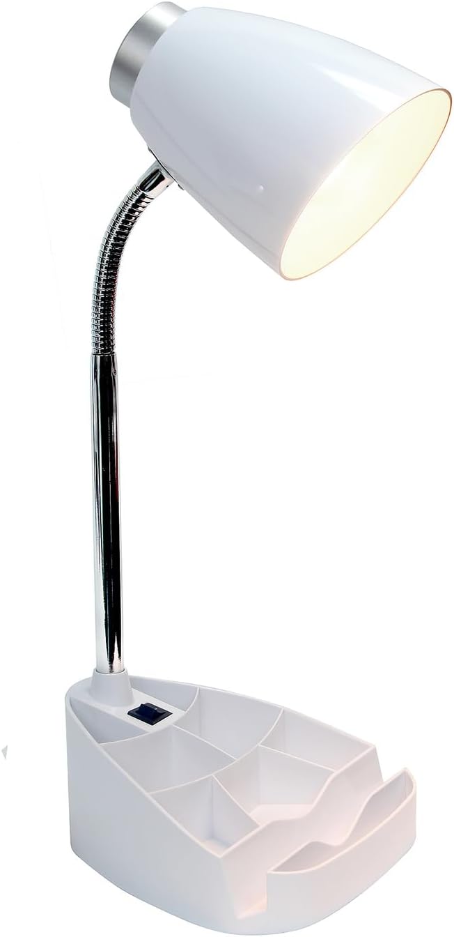 Creekwood Home 18.5" Flexible Gooseneck Organizer Desk Lamp with Phone/iPad/Tablet Stand for Office, Bedroom, Study, Bedroom, Library, White