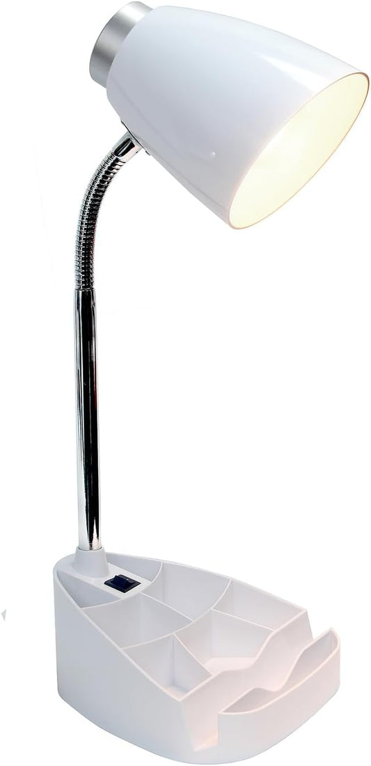Creekwood Home 18.5" Flexible Gooseneck Organizer Desk Lamp with Phone/iPad/Tablet Stand for Office, Bedroom, Study, Bedroom, Library, White