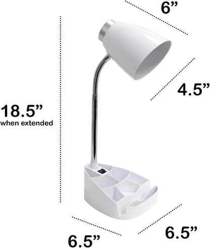 Creekwood Home 18.5" Flexible Gooseneck Organizer Desk Lamp with Phone/iPad/Tablet Stand for Office, Bedroom, Study, Bedroom, Library, White