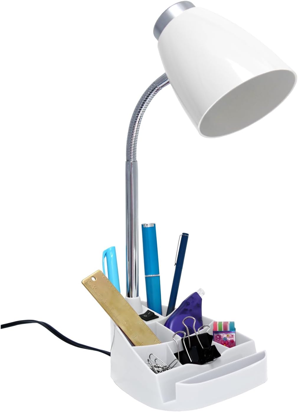 Creekwood Home 18.5" Flexible Gooseneck Organizer Desk Lamp with Phone/iPad/Tablet Stand for Office, Bedroom, Study, Bedroom, Library, White
