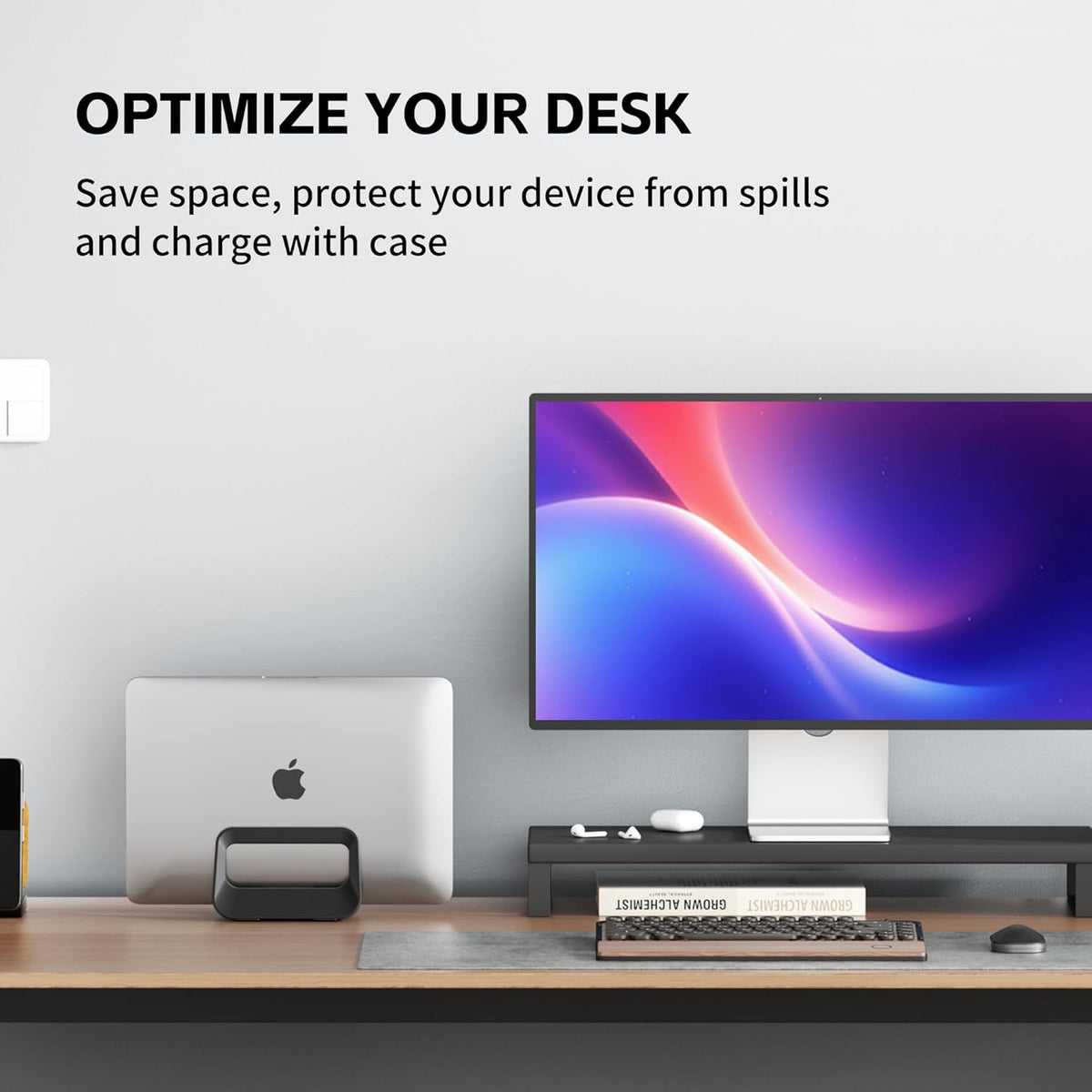 Vertical Laptop Stand for Desk,Plastics Laptop Holder Dock with Silicone Protection,Compatible with All MacBook/Surface/Samsung/HP/Dell/Chrome Book (Black)