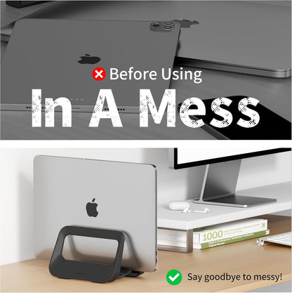 Vertical Laptop Stand for Desk,Plastics Laptop Holder Dock with Silicone Protection,Compatible with All MacBook/Surface/Samsung/HP/Dell/Chrome Book (Black)