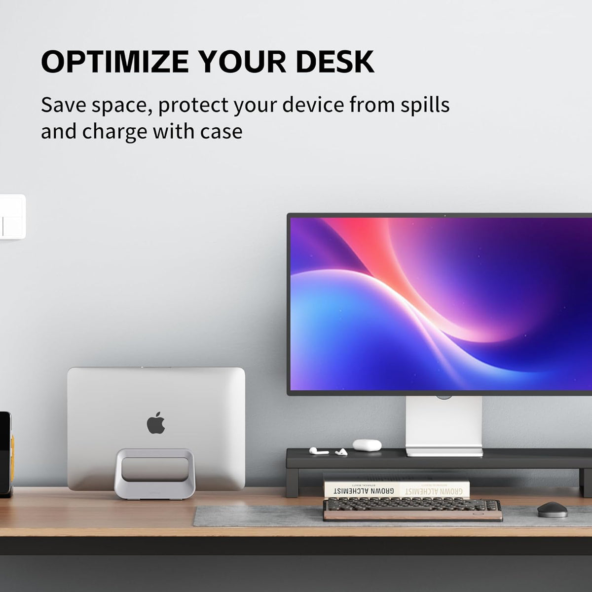 Vertical Laptop Stand for Desk,Plastics Laptop Holder Dock with Silicone Protection,Compatible with All MacBook/Surface/Samsung/HP/Dell/Chrome Book (Black)