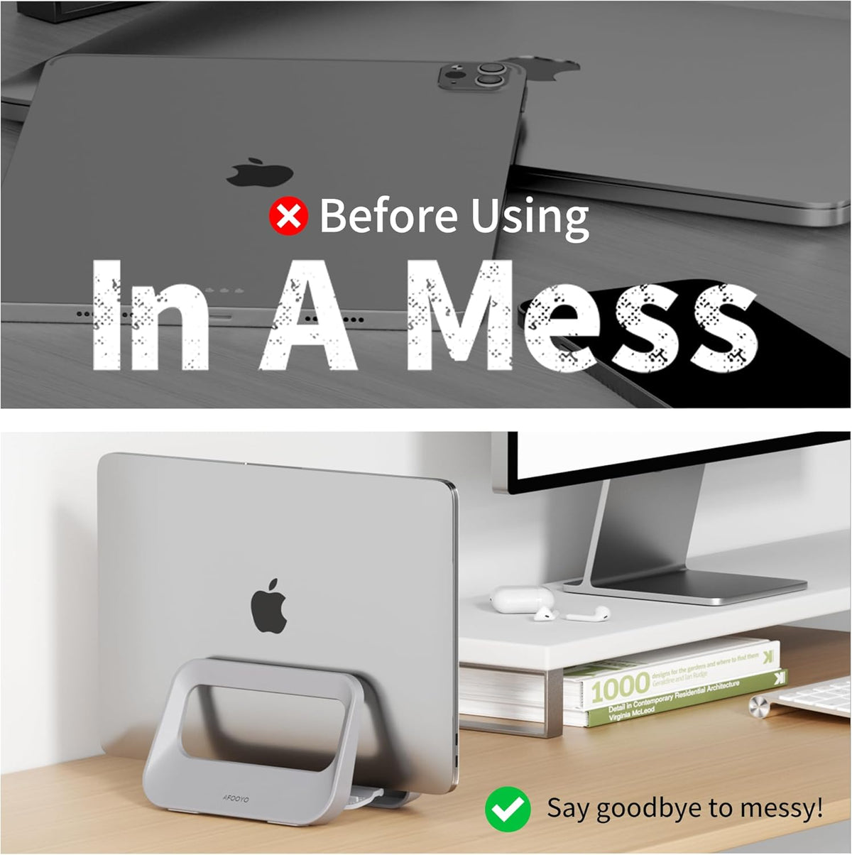 Vertical Laptop Stand for Desk,Plastics Laptop Holder Dock with Silicone Protection,Compatible with All MacBook/Surface/Samsung/HP/Dell/Chrome Book (Black)